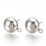 304 Stainless Steel Stud Earrings Findings, with Loop, Stainless Steel Color, 14.5x12mm, Hole: 1mm, Pin: 0.7mm(STAS-R096-12mm-01)
