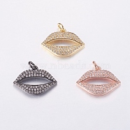 Brass Micro Pave Cubic Zirconia Charms, Lip, Mixed Color, 14.5x21x3mm, Hole: 3mm(ZIRC-E135-33)