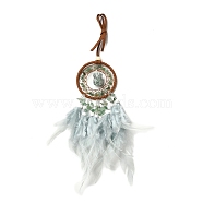 Natural Green Aventurine Chips Woven Net/Web with Feather Pendant Decoration, Iron Ring Hanging Ornament, 400x70mm(WICH-PW0001-39D)