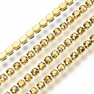 Electroplate Brass Rhinestone Strass Chains, Rhinestone Cup Chains, with Spool, Golden, Golden, SS6.5(2~2.1mm), 2~2.1mm, about 10yards/roll(9.14m/roll)(CHC-T006-SS6.5-01G)