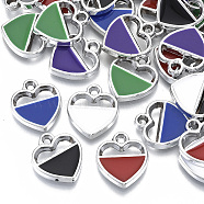 UV Plating Acrylic Pendants, with Enamel, Hollow, Heart, Mixed Color, Platinum, 16.5x14.5x3mm, Hole: 1.6mm(OACR-R076-04P)