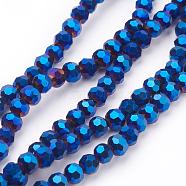Electroplate Glass Bead Strands, Faceted(32 Facets), Round, Blue Plated, 4mm, Hole: 0.5mm, about 100pcs/strand, 14.2 inch(X-EGLA-R042-4mm-01)