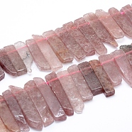 Natural Strawberry Quartz Beads Strands, Top Drilled Beads, Rectangle, 25~56x8~13x6~8mm, Hole: 2mm, about 34~38pcs/strand, 14.17 inch(36cm)(G-L551B-05B)