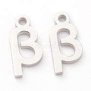 304 Stainless Steel Charms, Greek Alphabet, Stainless Steel Color, Letter.B, 12.5x6x1.5mm, Hole: 1.5mm(STAS-G244-01B)