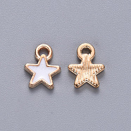 Alloy Enamel Charms, Star, Light Gold, White, 9x7x1mm, Hole: 1.2mm(ENAM-S121-029B)