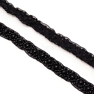 Imitation Polyeste with ABS Plastic Beaded Trimming, Edge Lace Ribbon, for Sewing Wedding Dress Decoration, Black, 5/8x1/4 inch(15x6mm), 9.75~10Yard/bag(OCOR-WH0074-01)