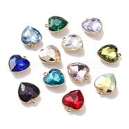 Faceted Glass Pendants, with Ion Plating(IP) Golden 304 Stainless Steel Findings, Mixed Color, Heart, 15x13.5x6.5mm, Hole: 1.6mm(STAS-P339-01G)