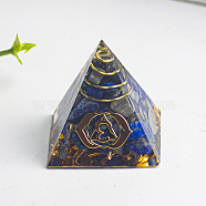 Chakra Theme Orgonite Pyramid Resin Energy Generators, Reiki Natural Lapis Lazuli Chips Inside for Home Office Desk Decoration, 30mm(WG78315-02)