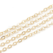 3.28 Feet Brass Cable Chains, Soldered, Flat Oval, Nickel Free, Real 18K Gold Plated, 2x1.5x0.1mm(X-CHC-N015-11G)
