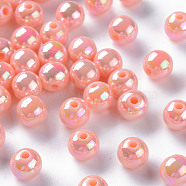 Opaque Acrylic Beads, AB Color Plated, Round, Light Salmon, 8x7mm, Hole: 2mm, about 1745pcs/500g(MACR-S370-D8mm-A12)
