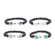 Natural Lava Rock & Gemstone Beaded Stretch Bracelet, Cross Evil Eye Natural Freshwater Shell Bead Bracelets, Inner Diameter: 2-1/8~2-1/4 inch(5.3~5.75cm)(BJEW-JB08531)