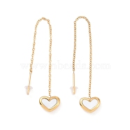 Vacuum Plating 304 Stainless Steel Stud Earrings for Women, with Ear Nut, Shell Heart Ear Thread, Golden, 85x1.3mm, Pin: 0.8mm(STAS-D188-08G)