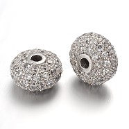 Brass Micro Pave Cubic Zirconia Beads, Rondelle, Lead Free & Nickel Free, Clear, Platinum, 10x6mm, Hole: 1.5mm(ZIRC-L037-63P-FF)