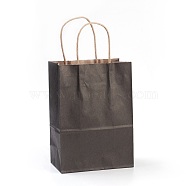 Pure Color Kraft Paper Bags, with Handles, Gift Bags, Shopping Bags, Rectangle, Black, 21x15x8cm(AJEW-G019-09B)