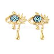 Rack Plating Brass Micro Pave Cubic Zirconia Pendants, with Glass, Long-Lasting Plated, Evil Eye, with Jump Ring, Real 18K Gold Plated, Deep Sky Blue, 41.5x31x6.5mm(KK-H486-23G-03)