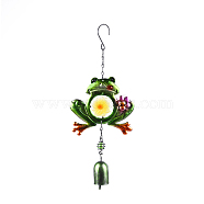 Bell Wind Chimes, Glass & Iron Art Pendant Decorations, Frog, Green, 320x130mm(WICH-PW0001-84A-01)