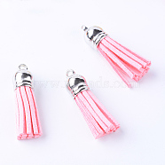 Faux Suede Tassel Pendant Decorations, with CCB Plastic Cord Ends, Platinum, Pearl Pink, 58x12mm, Hole: 2.5mm(FIND-T002-C15)