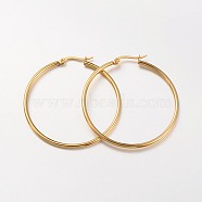 304 Stainless Steel Hoop Earrings, Hypoallergenic Earrings, Ring Shape, Real 18K Gold Plated, 44x2mm, 12 Gauge, Pin: 1x0.7mm(EJEW-N0016-11G-G)