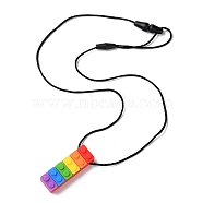 Rainbow Building Blocks Food Grade  Silicone Pendant Molar Stick Nursing Necklaces, Chewing Beads For Teethers, Colorful, 465~880x1.5mm, Pendants: 59.5x19.5x12.5mm(SIL-Z004-02B)