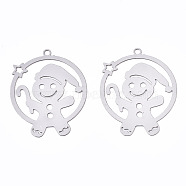 Christmas 201 Stainless Steel Filigree Pendants, Etched Metal Embellishments, Ring with Snowman, Stainless Steel Color, 23x20x0.3mm, Hole: 1.2mm(STAS-S118-002P)