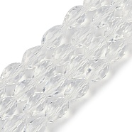 Transparent Glass Beads Strands, Faceted, Teardrop, Clear, 15x10mm, Hole: 1.6mm, about 46~48pcs/strand, 27.95 inch(71cm)(EGLA-N013-T10mm-D01)