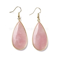 Natural Rose Quartz Dangle Earrings, Drop, with Brass Findings, Golden, 61mm, Pin: 0.8mm(EJEW-L179-01F)