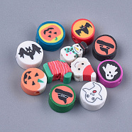 Halloween/Christmas  Handmade Polymer Clay Beads, Mixed Shapes, Mixed Color, 9~12x6~12x4.5~5mm, Hole: 1.4~1.5mm(X-CLAY-S091-78)