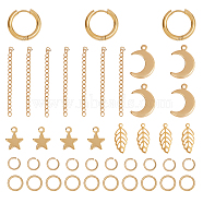 DIY 304 Stainless Steel Earring Making Kits, include Huggie Hoop Earrings & Pendants & Jump Rings & Chain Extender, Golden, 9 Gauge, 20x21x3mm, Pin: 1mm, 3pairs(DIY-UN0001-71G)