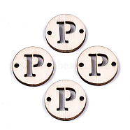 Unfinished Natural Poplar Wood Links Connectors, Laser Cut, Flat Round with Word, Letter.P, 19.5x2.5mm, Hole: 2mm(WOOD-S045-140A-01P)
