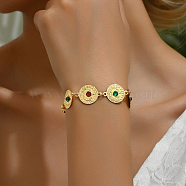 Vintage Hollow Flower Real 18K Gold Plated Brass Rhinestone Link Bracelets for Women, 7-1/4 inch(18.5cm)(DH3403)