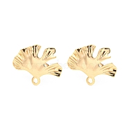 Rack Plating Brass Stud Earring Findings, with Horizontal Loops, Leaf, Real 18K Gold Plated, 16x21mm, Hole: 1.8mm, Pin: 0.8mm(KK-M261-52G)