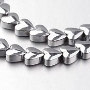Electroplate Non-magnetic Synthetic Hematite Bead Strands, Heart, Platinum Plated, 6x6x3mm, Hole: 1mm, about 71pcs/strand, 15.7 inch(G-F300-22A-01)