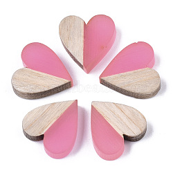 Resin & Wood Two Tone Cabochons, Heart, Flamingo, 15x14.5x3mm(RESI-R425-04E)