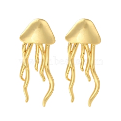 Rack Plating Jellyfish Brass Stud Earrings, Lead Free & Cadmium Free, Long-Lasting Plated, Real 18K Gold Plated, 39x15mm(EJEW-I310-19G)