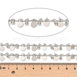 Rack Plating Brass Flat Round Link Chains, with Clear Glass Charms, Long-Lasting Plated, Soldered, with Spool, Platinum, Glass Charm: 6x4x3mm, Flat Round: 8x6x0.2mm, about 32.81 Feet(10m)/Roll(CHC-A007-15P)