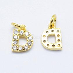 Brass Micro Pave Grade AAA Cubic Zirconia Charms, Letter D, Cadmium Free & Nickel Free & Lead Free, Real 18K Gold Plated, 8x5.5x1.5mm, Hole: 2mm(ZIRC-P067-11G-D-NR)