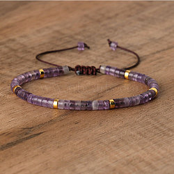 Natural Amethyst Beaded Braided Bracelets, Adjustable Women's Bracelets, (QH4784-19)