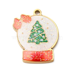 Christmas 304 Stainless Steel Enamel Pendants, with Powdered Gold, Ion Plating(IP), Cadmium Free & Nickel Free & Lead Free, Crystal Ball with Christmas Tree, 16.5x13x1.8mm, Hole: 1.4mm(STAS-B112-02G-01)