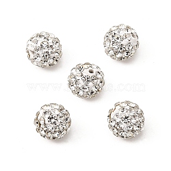 Pave Disco Ball Beads, Polymer Clay Rhinestone Beads, Grade A, Round, Crystal, PP12(1.8~1.9mm), 8mm, Hole: 1mm(RB-H258-8MM-001)