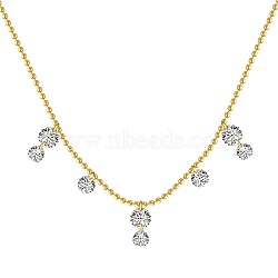 925 Sterling Silver Pave Clear 5A Cubic Zirconia Ball Chain Flat Round Tassel Necklaces for Women, Real 18K Gold Plated, 15.91 inch(40.4cm)(NJEW-Q342-16G)