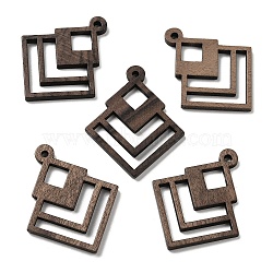 Walnut Wood Hollow Pendants, Rhombus Charms, Undyed, Coffee, 36x29.5x2mm, Hole: 2mm(WOOD-G018-09-1)