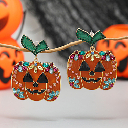 Sparkling Halloween Skull Dangle Stud Earrings for Trendy Women's Fashion Statement, Orange, 61x47mm(HO3232)