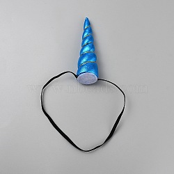 Cloth Unicorn Horn Ear Elastic Headband, Hair Accessories for Child Cosplay Unicorn Party, Dodger Blue, 400mm(OHAR-WH20008-01D)
