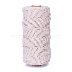 100M Round Cotton Braided Cord, for DIY Handmade Tassel Embroidery Craft, Seashell Color, 3mm, about 109.36 Yards(100m)/Roll(PW-WG54274-07)