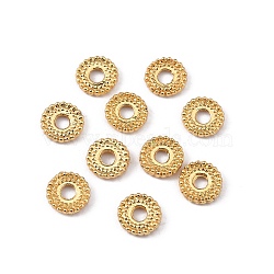 Brass Spacer Bead, Flat Round with Gear Lace, Real 18K Gold Plated, 8x1.8mm, Hole: 2.3mm(KK-WH0046-60B)