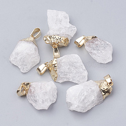 Natural Quartz Crystal Pendants, Rock Crystal Pendants, with Golden Tone Iron Brass Findings, Nuggets, Clear, 20~30x10~18x8~18mm, Hole: 3~4x7mm(X-G-T104-24E)