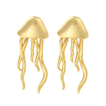 Rack Plating Jellyfish Brass Stud Earrings, Lead Free & Cadmium Free, Long-Lasting Plated, Real 18K Gold Plated, 39x15mm