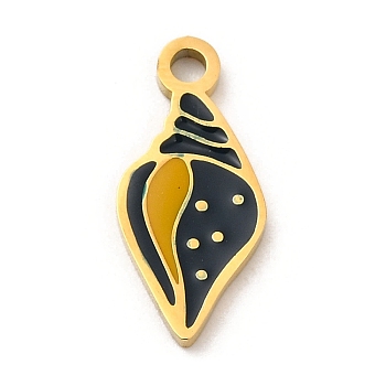 Ion Plating(IP) 304 Stainless Steel Enamel Pendants, Laser Cut, Conch Charm, Real 18K Gold Plated, 16.5x7.5x1.5mm, Hole: 1.8mm