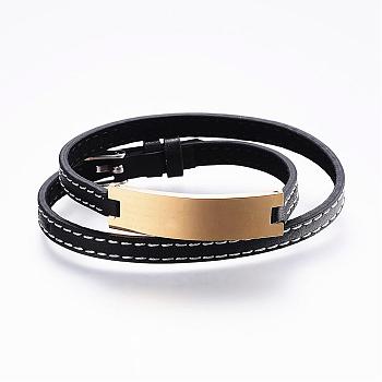 Leather Cord Wrap Bracelets, with Stainless Steel Findings, Stamping Blank Tag, Golden, 14-5/8 inch(37cm)x6mm
