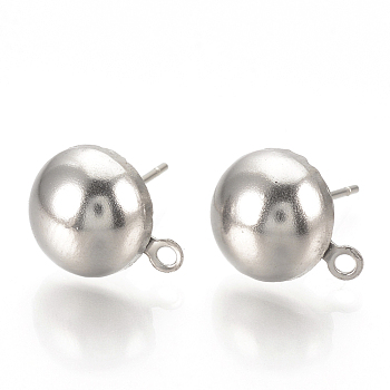 304 Stainless Steel Stud Earrings Findings, with Loop, Stainless Steel Color, 14.5x12mm, Hole: 1mm, Pin: 0.7mm